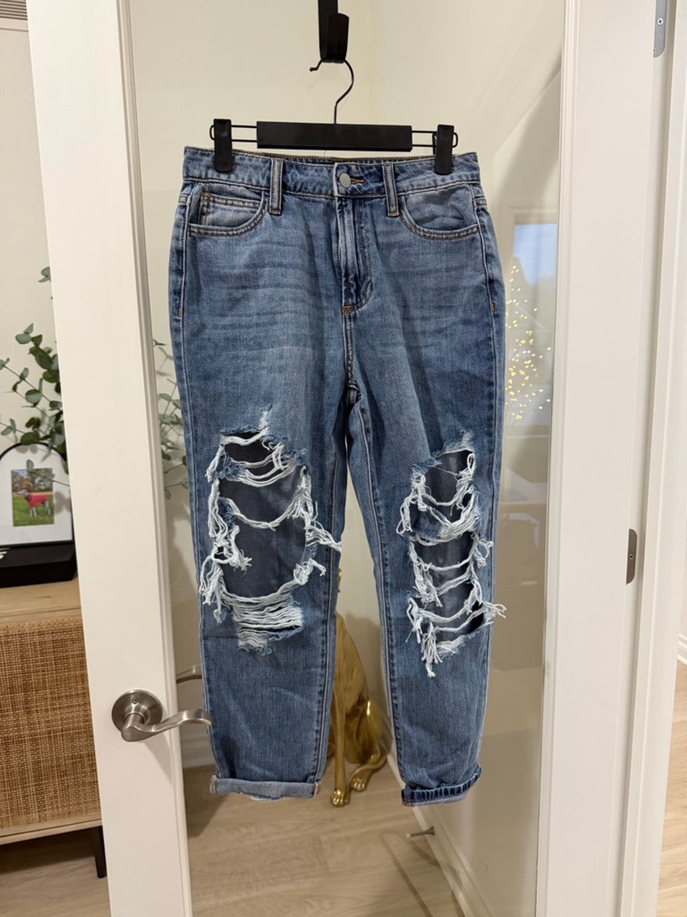 Fashion Nova Distressed Light Blue Boyfriend Jeans